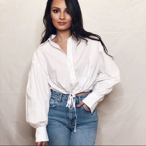 Cropped Button Down White Top